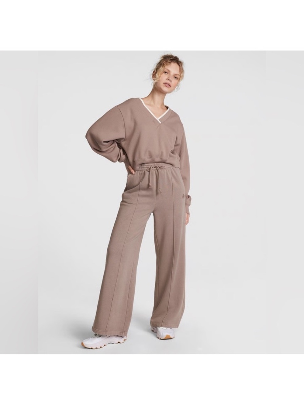 NWT VS Pink Premium Fleece V-Neck Pullover Iced Coffee